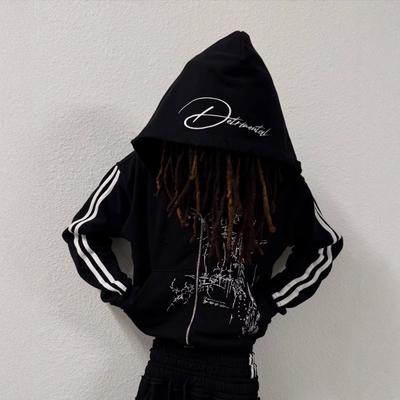 European and American Y2k Dark Style Gothic Street Punk Personality Men's and Women's Zipper Hooded Sweatshirt