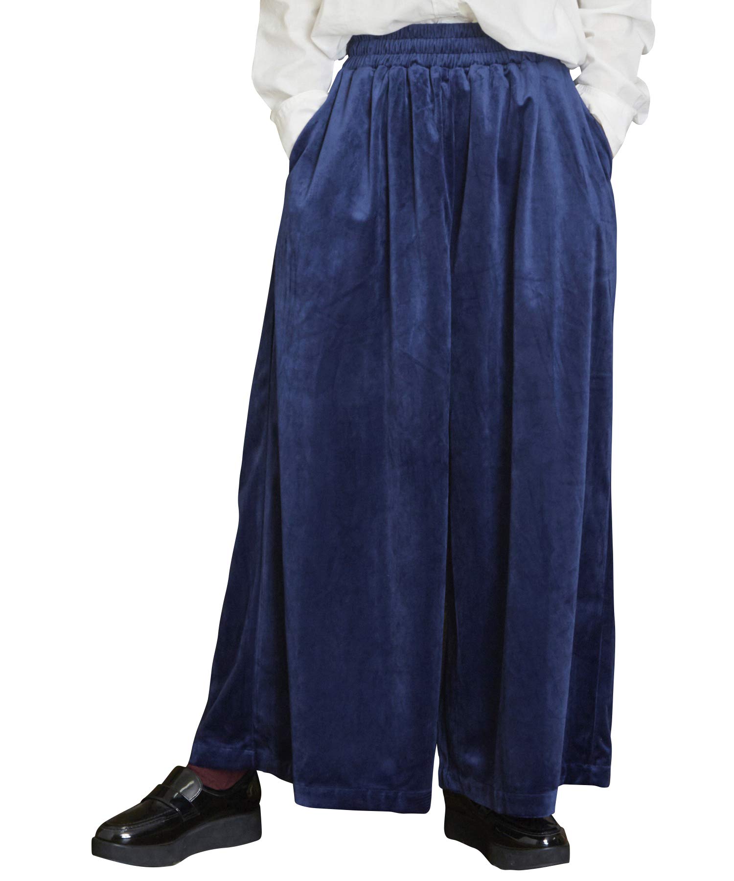 Unrelaxing Super Wide Velour Pants UR-441W (Free, Navy)