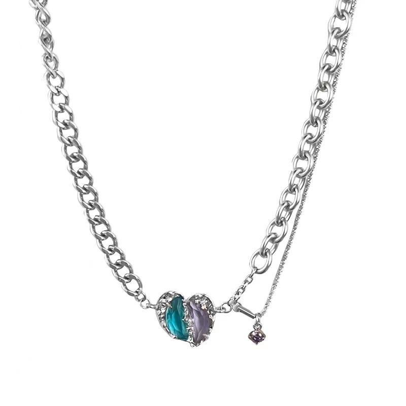 

Милое и крутое двухцветное ожерелье Love Ins Trendy Hip-hop Babes Accessories Niche Design Sense Keybone Chain Women s Sweater Accessories