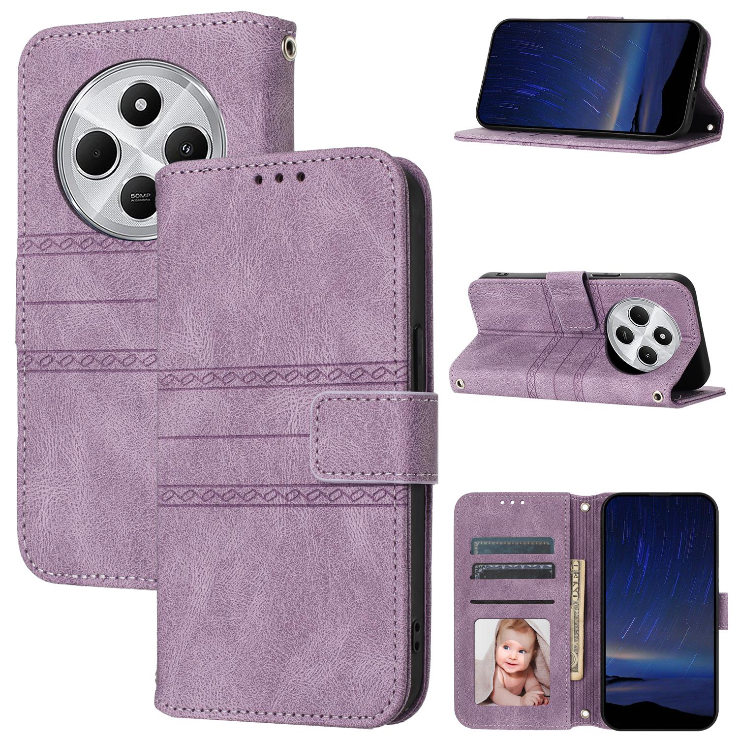

For Xiaomi Poco C75 4G/Redmi 14R 5G/14C 4G Case Wallet PU Leather Imprinted Pattern Phone Cover Purple