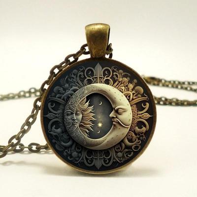 Hexerei Mond und Sonne Glas Cabochon Anhänger Halskette Damen Halskette Schmuck