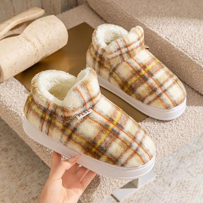 Striped All-inclusive Cotton Slippers Women's Snow Boots Velvet Thermal Cotton Shoes Winter New High-top Cotton Shoes Cotton Drag Couple