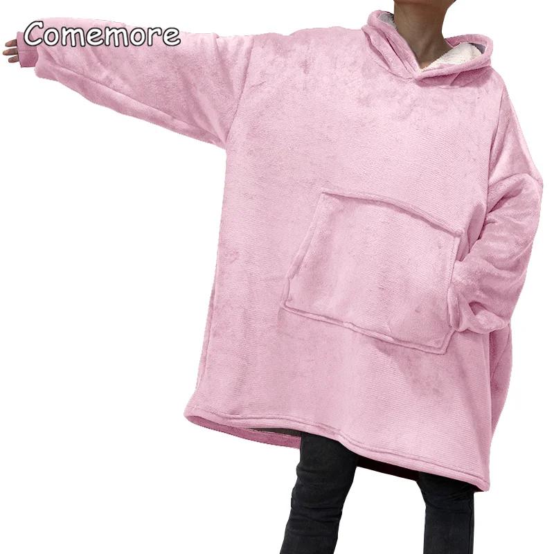 Übergroße dicke Fleece-Riesen-TV-Decke, warme Winterdecke mit Ärmeln, Hoodies, langes Sweatshirt, Damen-Kapuzenpullover
