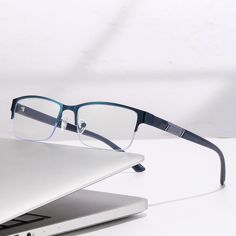 Brushed Men's Half-Frame Anti-Blue Light Myopia Glasses - Retro Square Eyebrow Frame