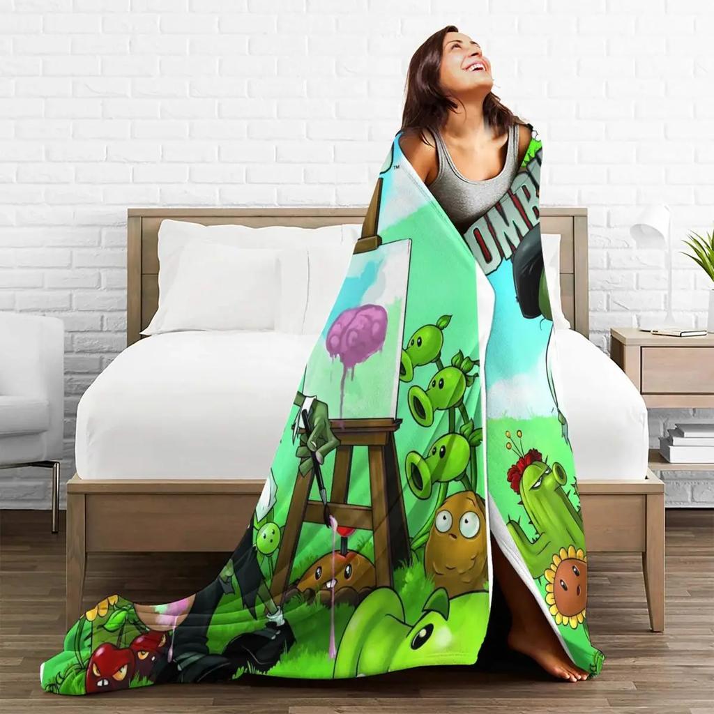 Plants Vs Zombies PVZ Cartoon Game Blankets Fleece Funny Poster Soft Throw Blanket for Bedroom Sofa Bed Rug