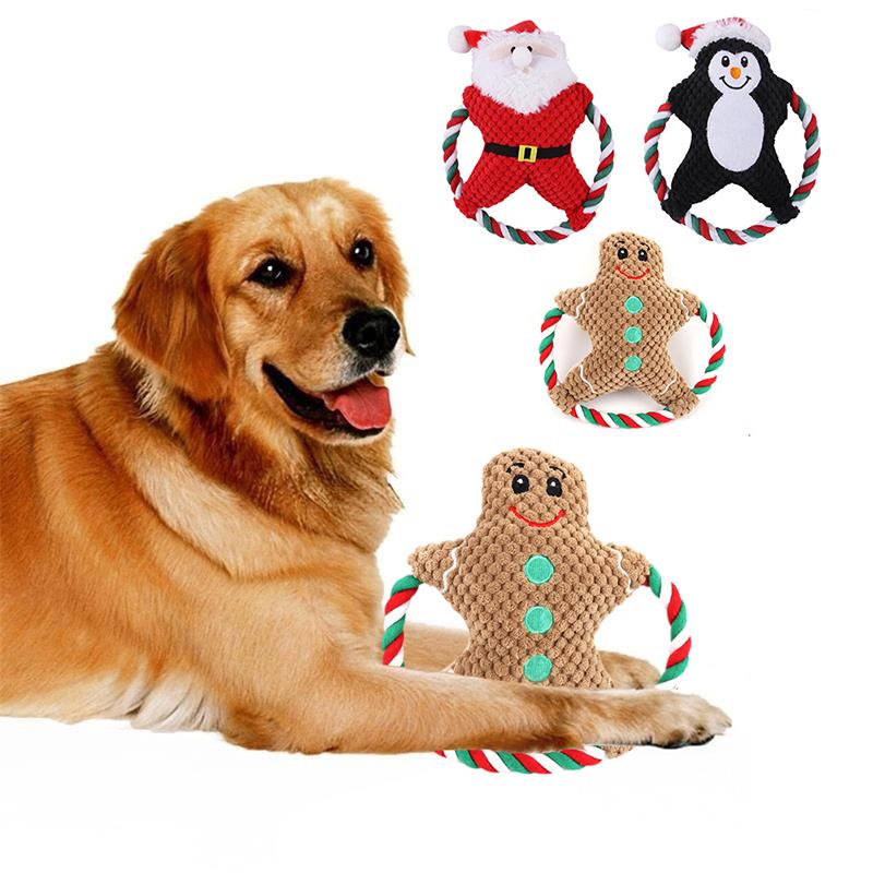 Pet Christmas Dog Toys Plush Chew for Small Dogs Chew Puppy Toys with Squeaker Durable Stuffed Santa Claus Elk Pet Supplies