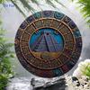 Vintage Mayan Pyramid Round Metal Sign 8x8in Exotic Wall Art Home Decor