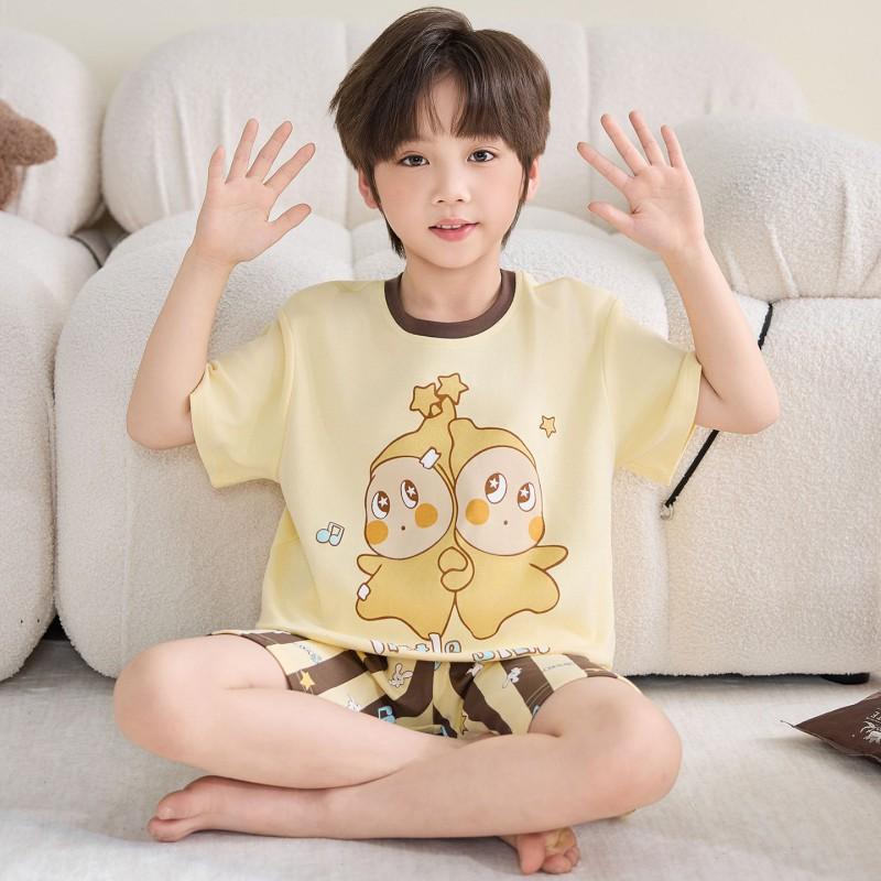 100% Cotton Kids Pajama Set Short Sleeve Shorts Cartoon Print Sleepwear Boys Ages 8