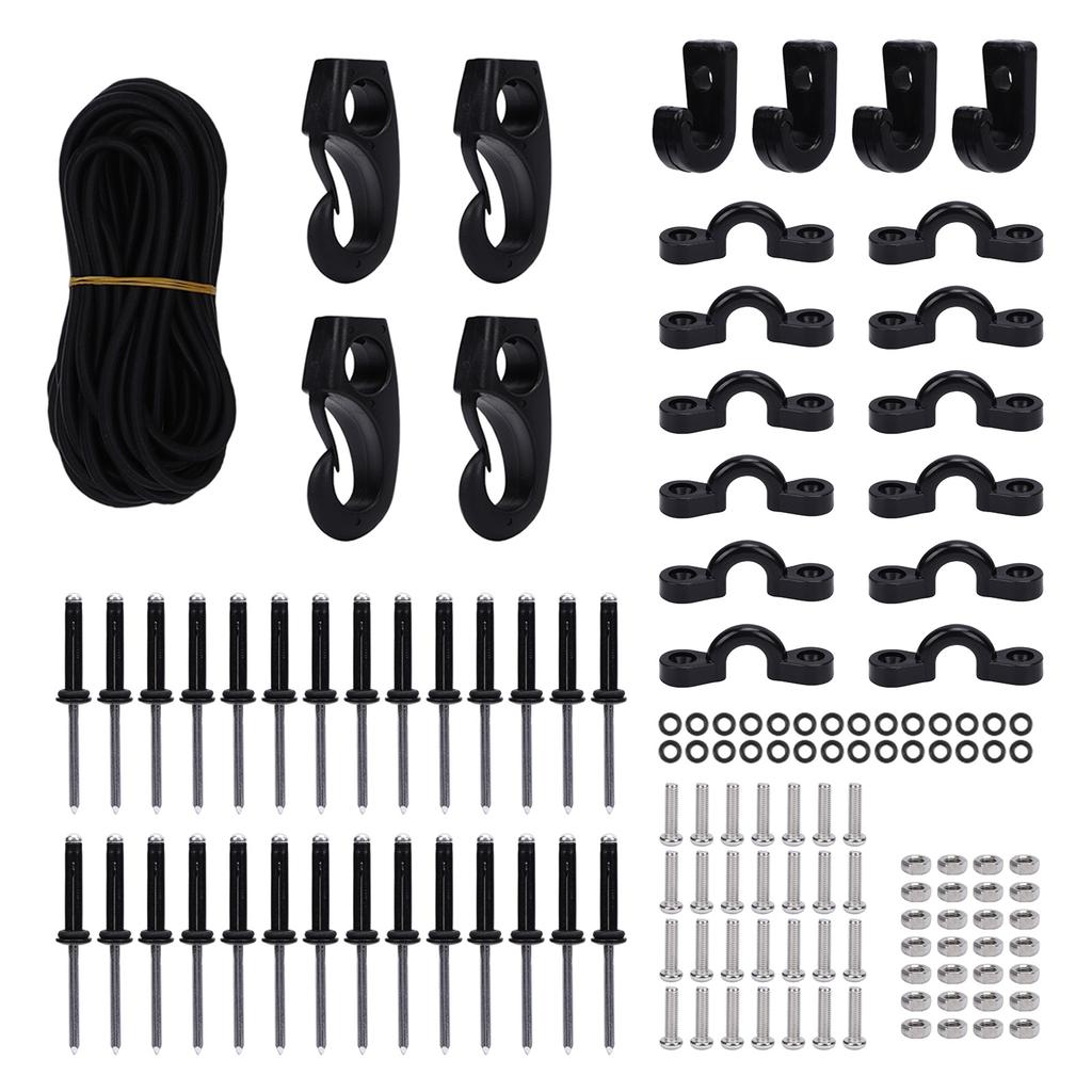 Kayak Deck Rigging Kit with Deck Loops Tie Down Pad Eyes Bungee Cord J Hooks Screws Rivets for Canoes Boat