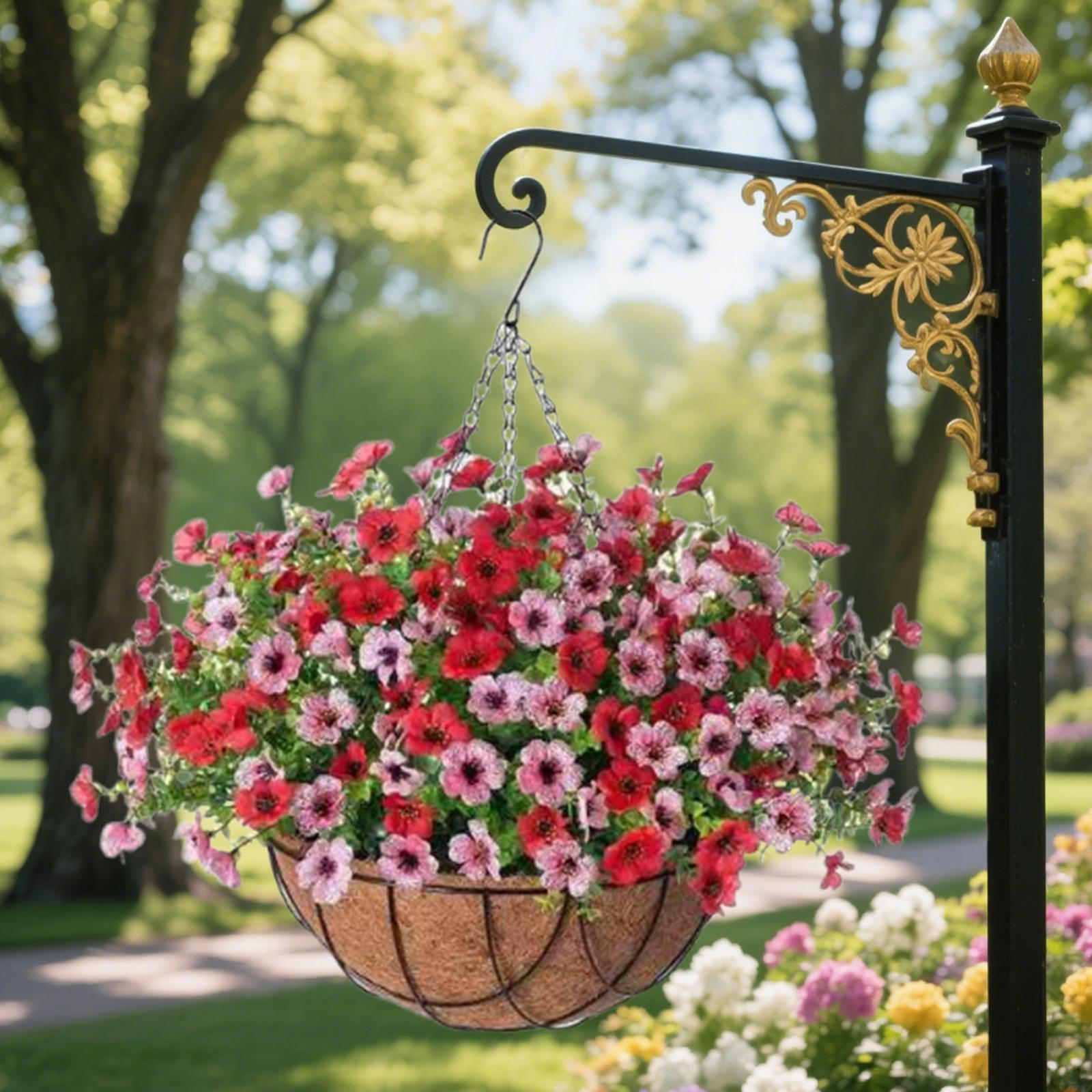 

Artificial Flowers Basket Coconut Lining Chain Flowerpot Flower Arrangement Hanging Planter Fake Pink