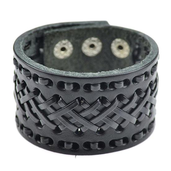 

Мужской женский браслет из искусственной кожи с широкой манжетой в стиле панк и пуговицами, браслет чёрный