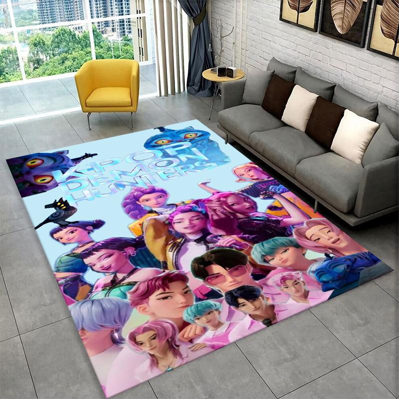 Kpop Dämonenjäger Rumi Mira Zoey Zeichentrickgruppe Teppich für Spielzimmer Schlafzimmer Wohnzimmer Sofa Heimdekoration, Teppich rutschfest