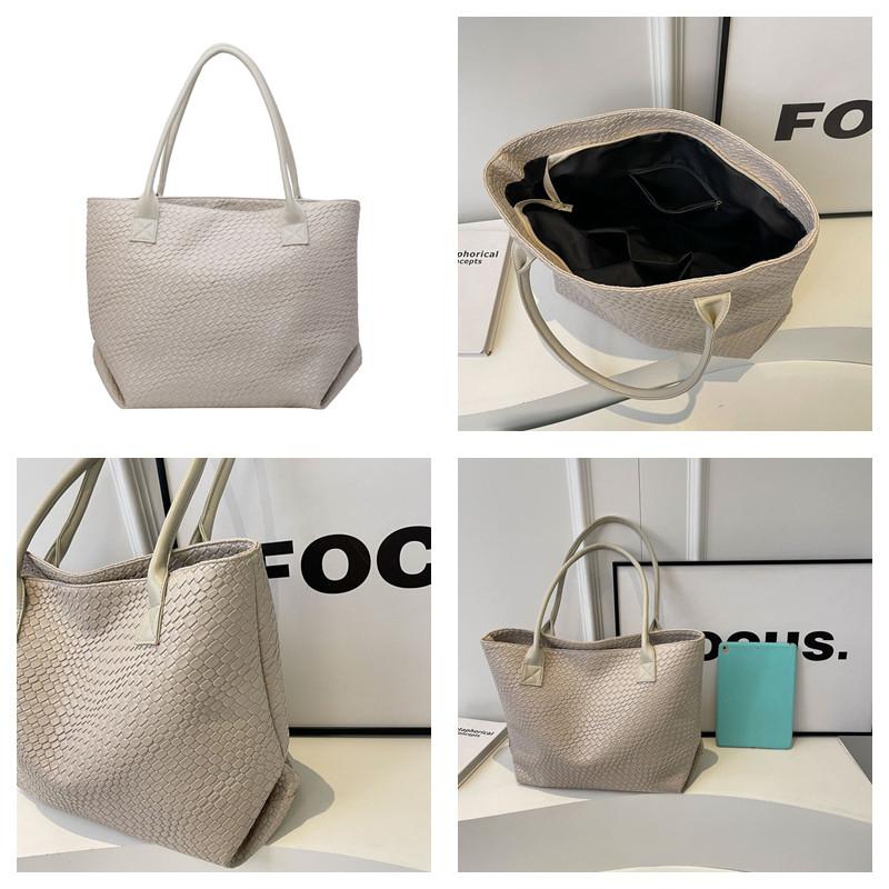 Women's Woven Pattern Tote Bag Elegant PU Leather Handbag Vintage Large Capacity Fashion Trending Japon Style Shoulder Bags