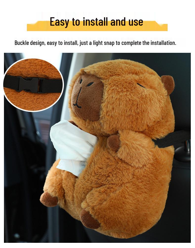 Capybara Plush Car Armrest Tissue Box - Cute, Creative, Multifunctional Pull-Out & Hanging Design