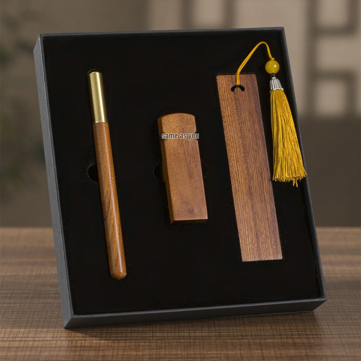 Solid Wood Chinese Calligraphy Bookmark & Pen Set - Cultural Creative Graduation Gift for Teachers