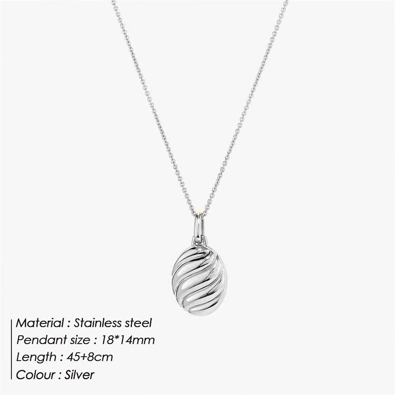 EManco Classic Box Chain 18K Gold Plated Stainless Steel Embossed Oval Pendant Necklace 45+8CM&Fashion серебряный