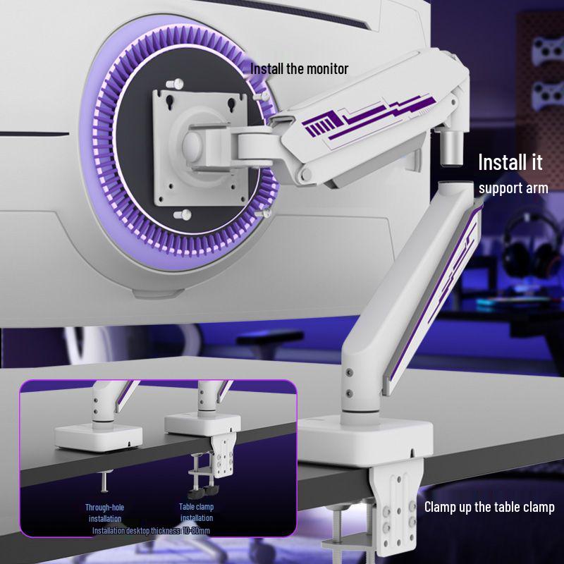 49" Ultraširoký Stojan na Monitor s Pneumatickým Ramenem, Instalace Bez Vrtání, RGB Osvětlení, E-sportovní Edice