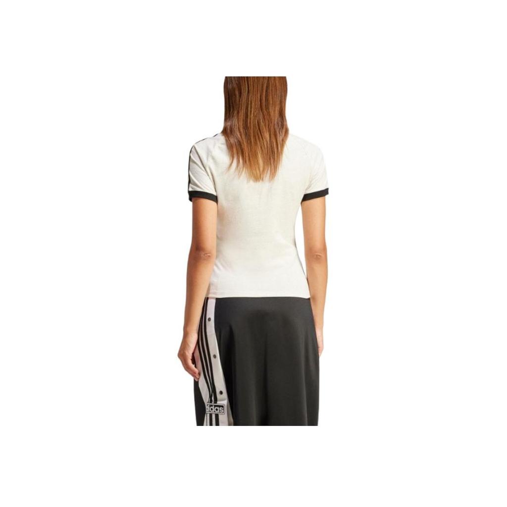 Adidas Originals Alphabet Print Crew Neck Short Sleeve T-Shirt With Shoulder Stripes Women Tops White IR8104