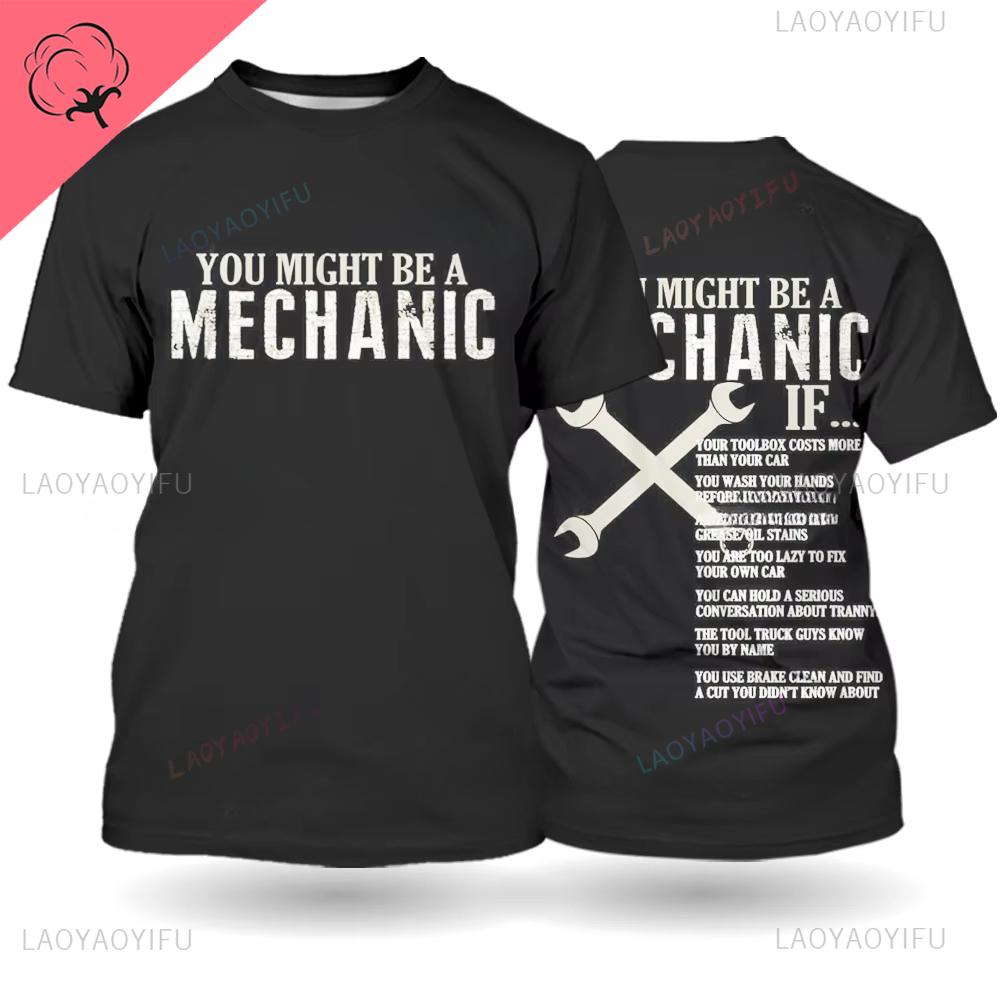 Mechanical Repairman Printed Mens Tshirt with Mechanical Component Pattern Casual Harajuku Round Neck Mens Streetwear Clothes