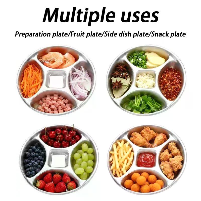 Stainless Steel Divider Tray Kitchen Cooking Food Preparation Plate Condiment Plate