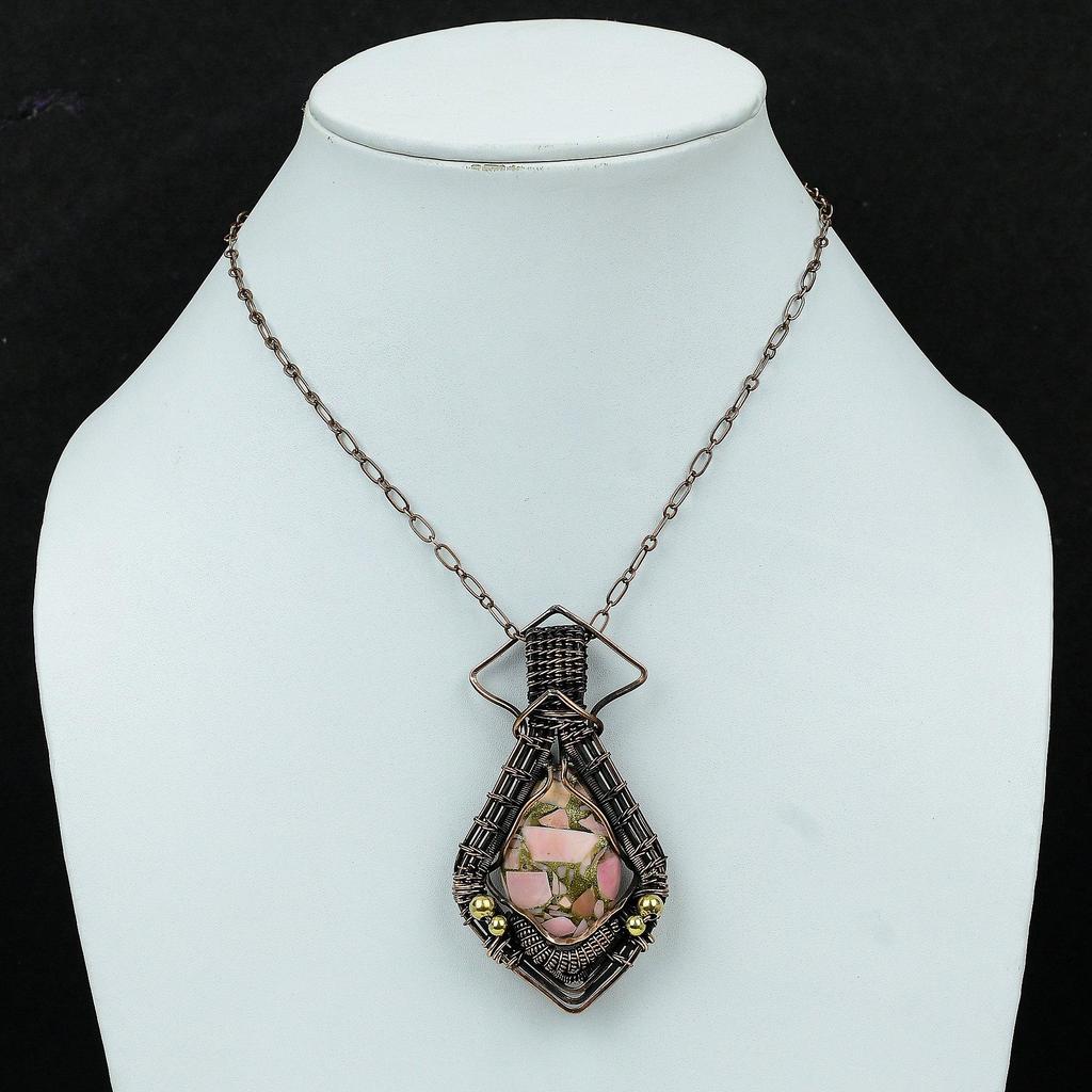 Copper Pink Opal Pendant Copper Wire Wrapped Pendant Real Gemstone Handmade Pendant Antique Copper Jewelry Engagement Gift Wire Wrap Jewelry
