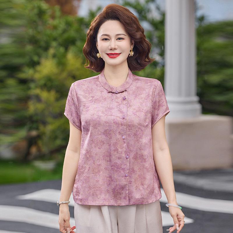 

Summer 2026 Chinese-Style Chiffon Blouse for Middle-Aged Women XL