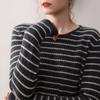Striped Cashmere Sweater for Women - 2025 Autumn/Winter Low Round Neck, Sweet Loose Slimming Base Layer Style