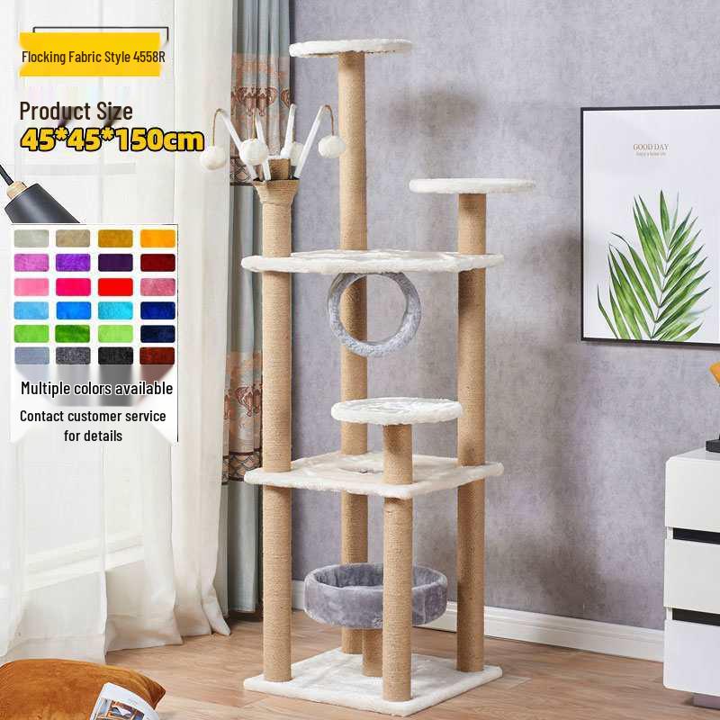 Multifunctional Rattan Cat Tree with Sisal Posts, Velvet Mats, Climbing Platform, Scratch Boards, and Cozy Nest for All Seasons
