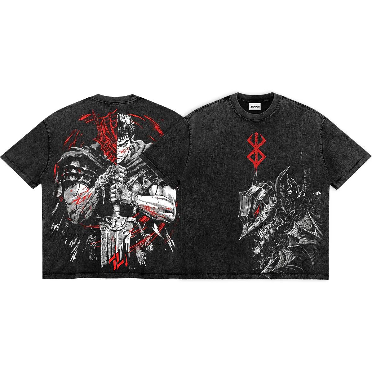 

Manga Berserk Guts Printed T-shirt For Men s Clothing Trendy Washed Oversized T Shirt Summer Short Sleeve Cotton Soft Tees Tops S чёрный