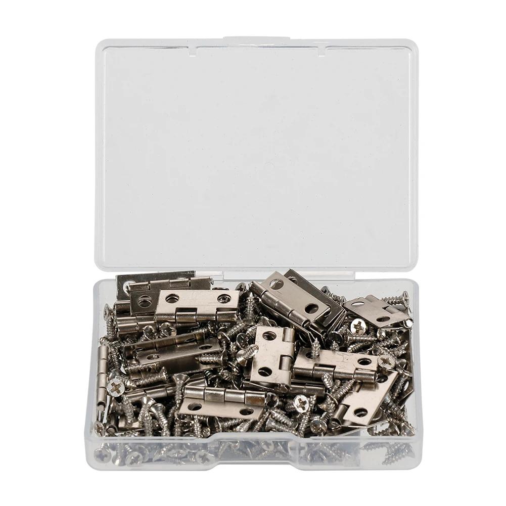 50pcs/box Hinges+200 Screws Iron Golden Black Bronze 4 Holes 18*16mm Mini Rounded Hinge DIY Box Gifts Furniture Hardware