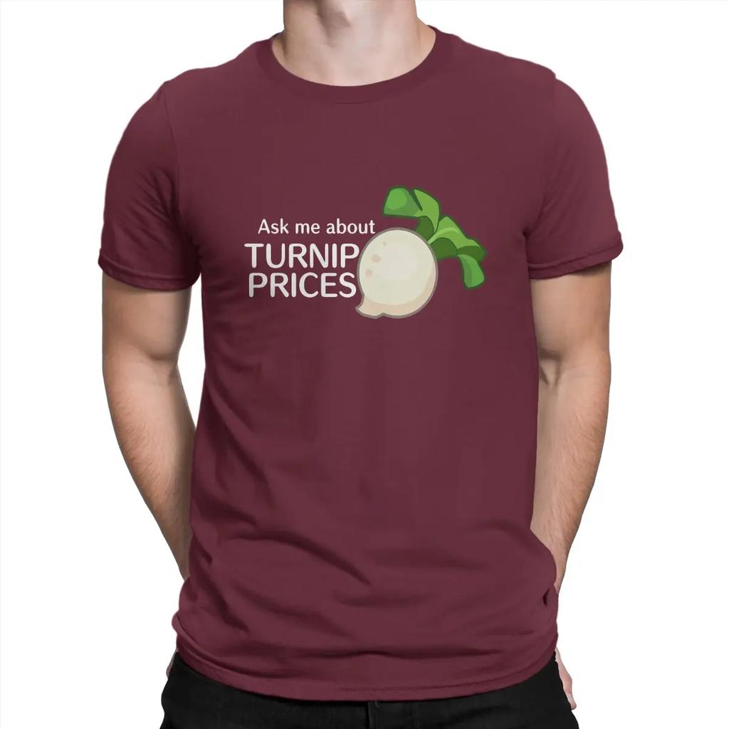 Ask Me About Turnip Prices T Shirts for Pure Cotton Vintage T-Shirt Animal Funny Crossing Timmy Game Short Sleeve Tops Unisex