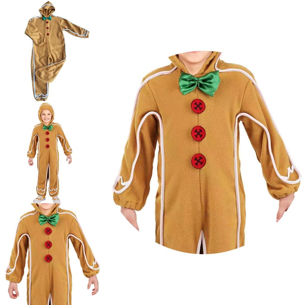 Adorable Christmas Gingerbread Man Kids Costume Cosplay Bodysuit