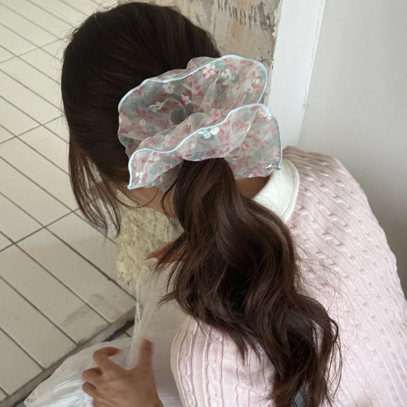 Koreanisches Süßes Flauschiges Blasen-Gaze-Blumen-Scrunchie für Damen Frischer Mori-Stil Sommer-Haarschmuck