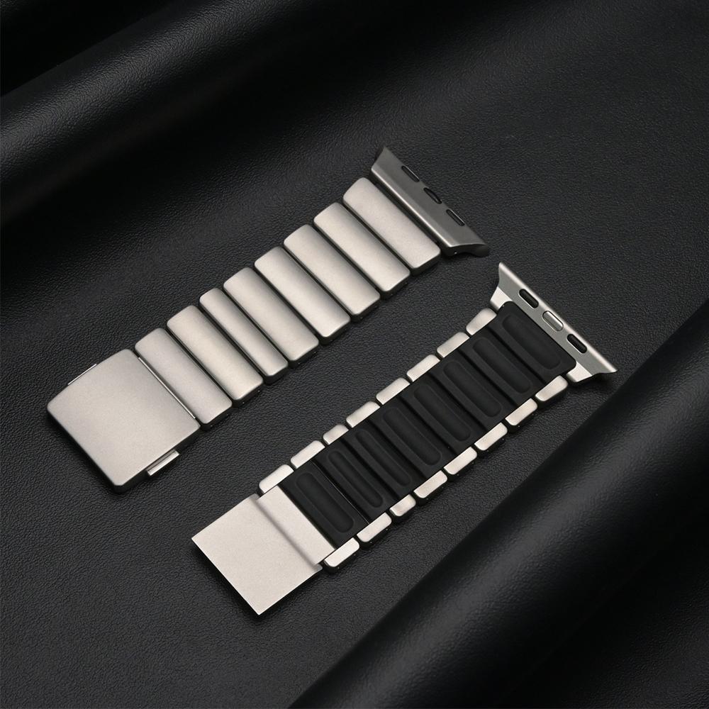 Rubber Luxury Bracelet for Apple Watch Series 11 10 46mm Ultra 3 49mm Titanium Magnetic Strap for Iwatch 9 8 5 SE 45mm 44mm Band