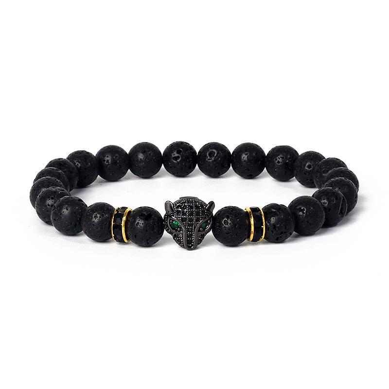 Fashion Crown Skull Punk Bracelets Men Wolf Head Zircon Tiger Eye Bracelets for Women Energy Nature Stone Soul Jewelry Pulsera