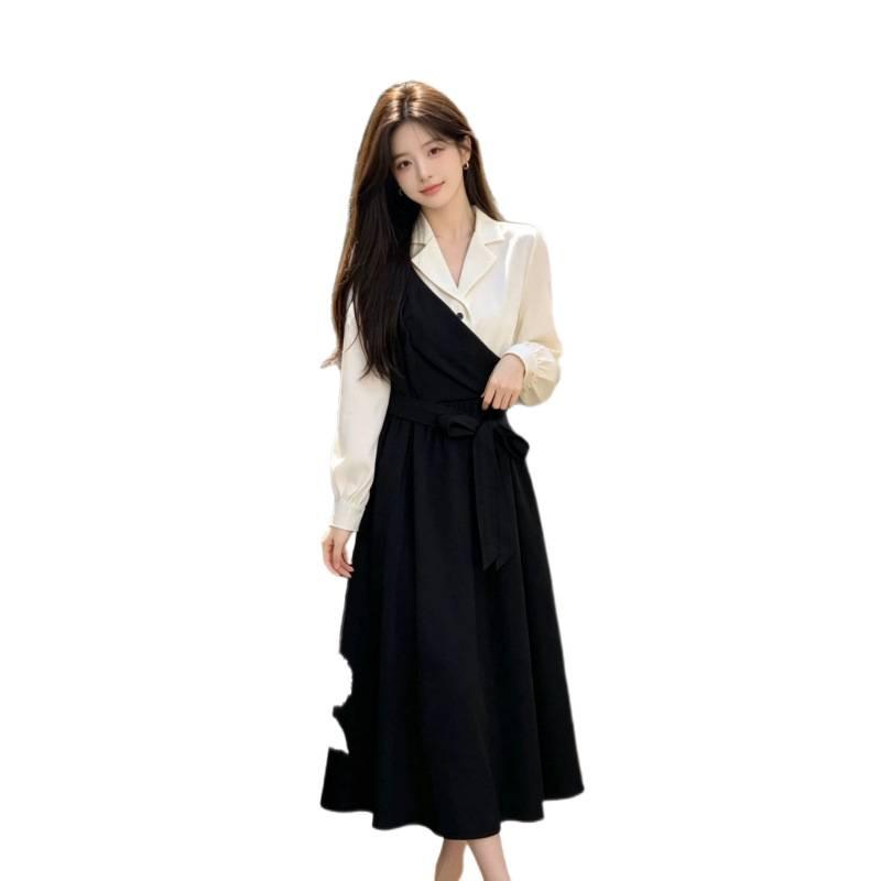 Splicing skirt children's French temperament fake two-piece suit dress women's large size light and familiar style