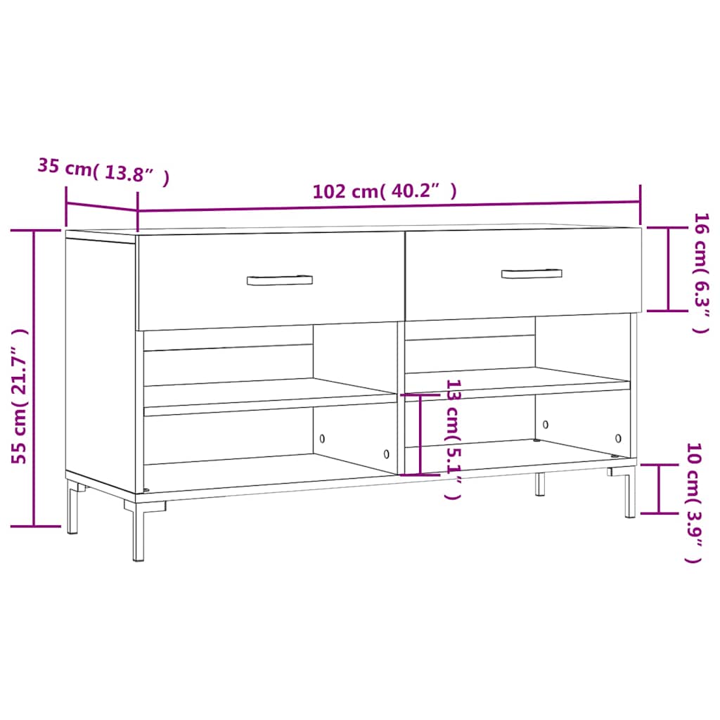 Shoe Bench Smoked Oak 102x35x55 cm Wood Based Material