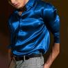 Disco Club Mens Tops Dress Shirt Regular Satin Silk