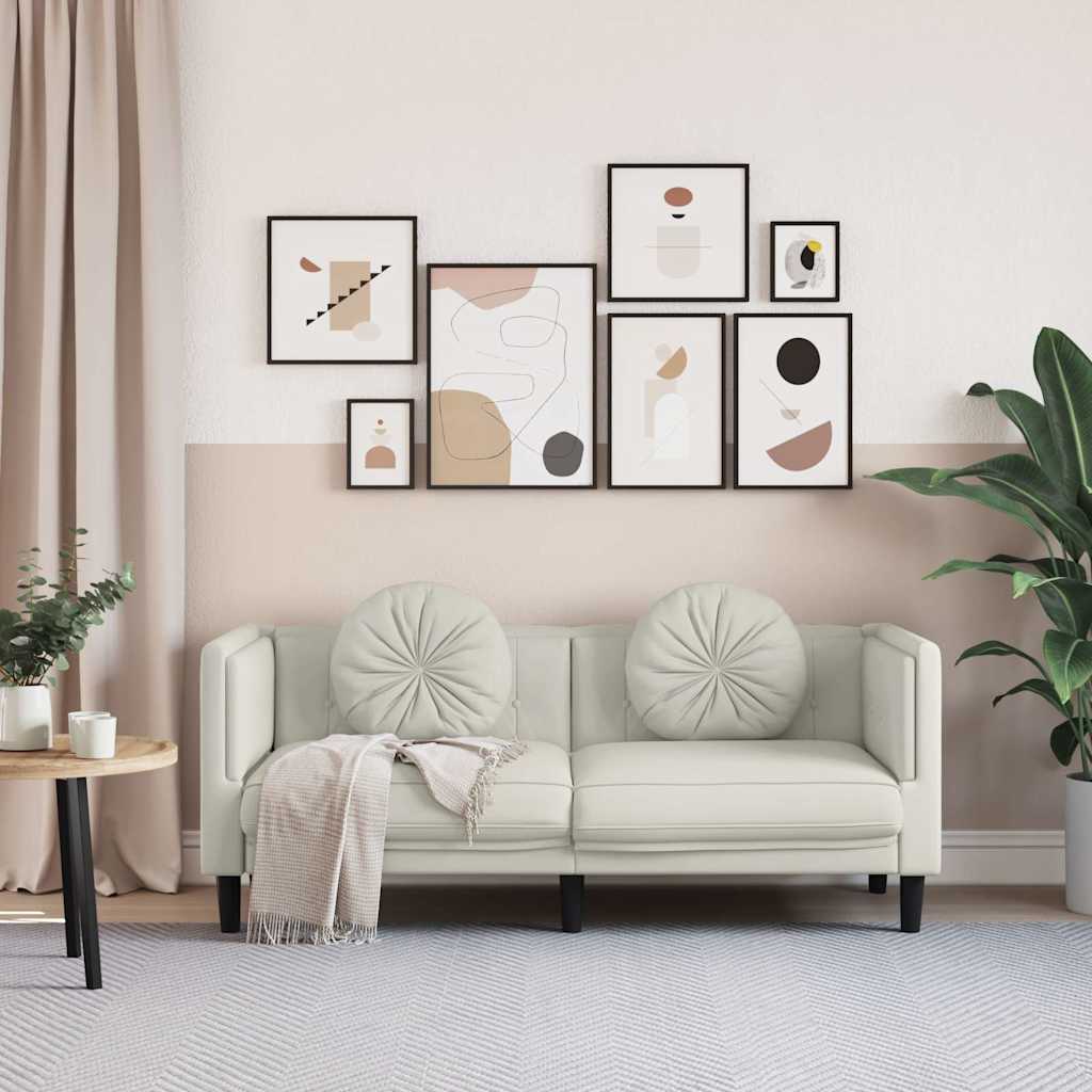 2 Seater Sofa with Cushions Cream Velvet
