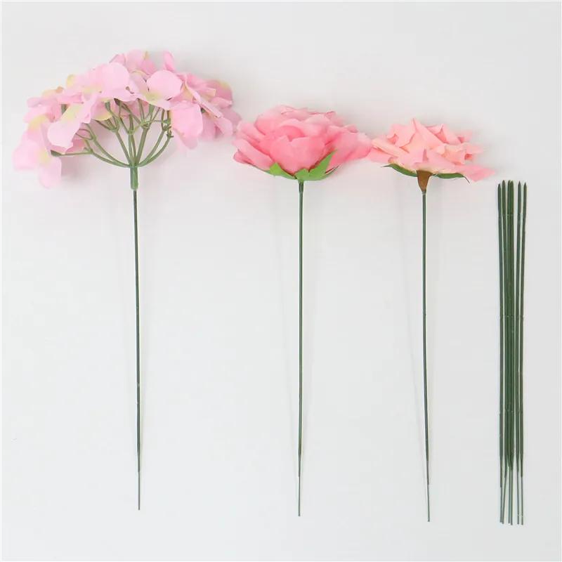 50/200pcs Plastic-clad Iron Flower Stem For Artificial Hydrangea Rose 6.69inch Flower Head Stick Rod Wedding Decor Accessory