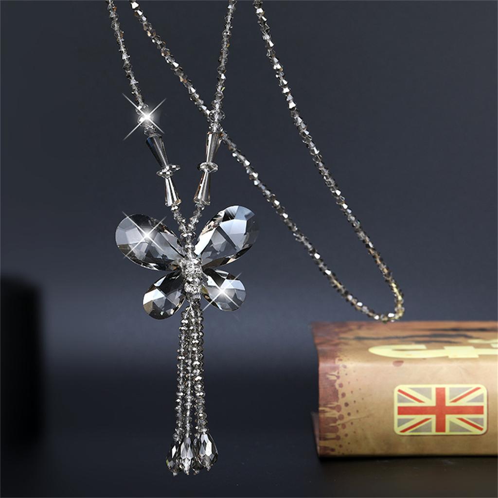 Fashion Crystal Beaded Tassel Pendant Necklace Long Sweater Butterfly Chain Women Jewelry Gift