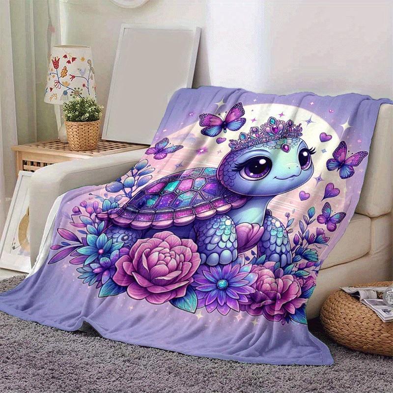 1pc Turtle Printing Lightweight Flannel Blanket, Comfortable and Warm Blanket, for Camping Sofa Bed and Couch Office, Suitable for Gift Blank