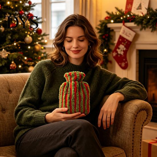 Thickened Hot Water Bottle 500/1000/2000ML Christmas Bottle, PVC Bag with Plush Cover, Leak Proof Pouch Long Lasting Heat Retention, Winter
