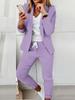 Women's Casual Khaki Suit Set Loose Fit Blazer and Pants with White V-Neck T-Shirt