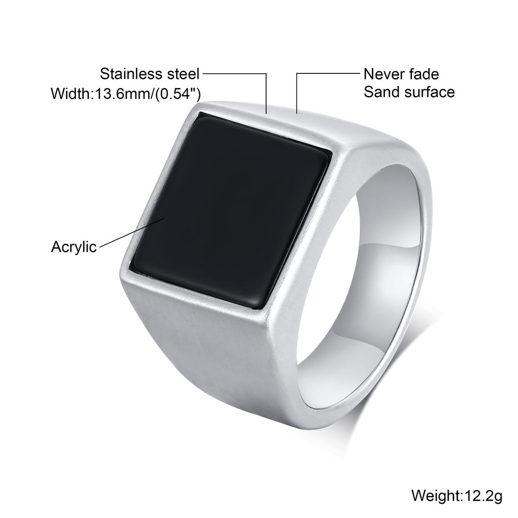 Square Signet Ring for Men Boys,Waterproof Stainless Steel Finger Band Ring,Gothic Punk Rock Jewelry Gifts