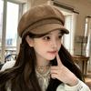 Solid Color Cap Simple Woolen Big Head Circumference Octagonal Hat Female British Retro Street Temperament Beret