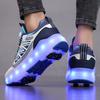 Four-wheel Running Shoes Detachable Flat Shoes Rechargeable USB Luminous Sports Light Shoes Girls Roller Skates Boys Shoes