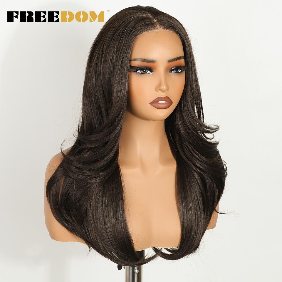 FREEDOM Synthetic Lace Front Wigs For Women 20 Inch Ombre Blonde Wavy Layered Wig 6X4 Pre Plucked Wear And Go Glueless Lace Wigs