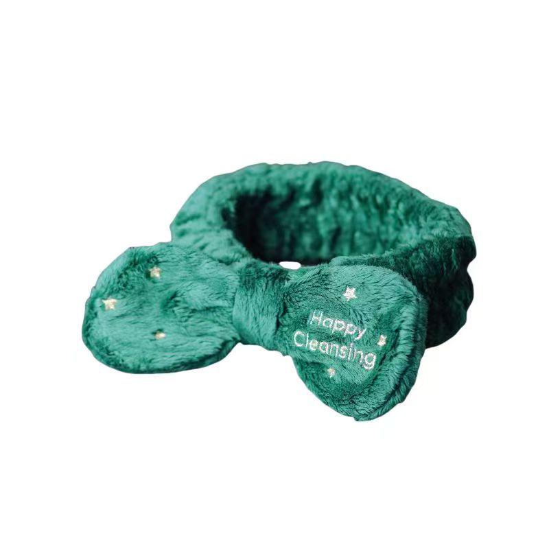 Green Plaid Christmas Bow Headband for Girls - Embroidered Flannel Hair Tie