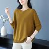 WTEMPO Women's Knitted Sweater Round Neck Sweater Mom Loose Knitted Long Sleeve Top